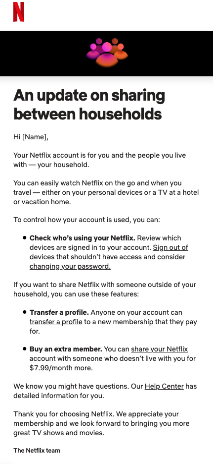 netflix password sharing