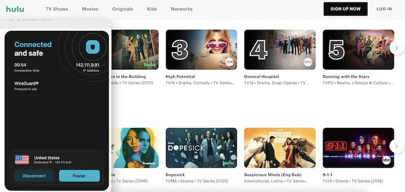 surfshark hulu streaming