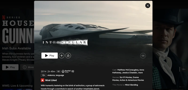 watch interstellar on netflix uk