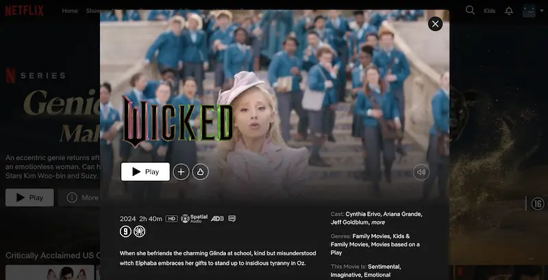 wicked on netflix streaming